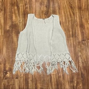 Open stitch vest with fringe